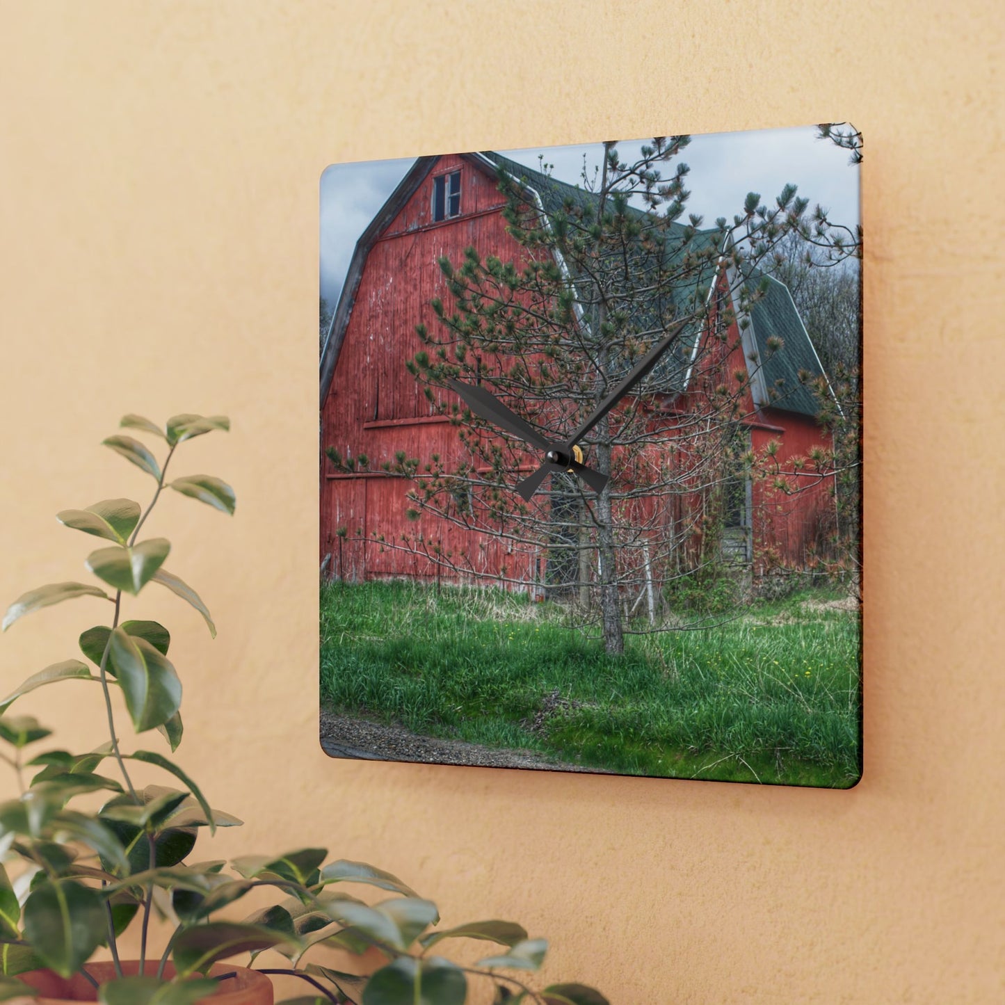 U R There Photography Hickory Ridge Red II Rustic Farmhouse Acrylic Analog Wall Clock