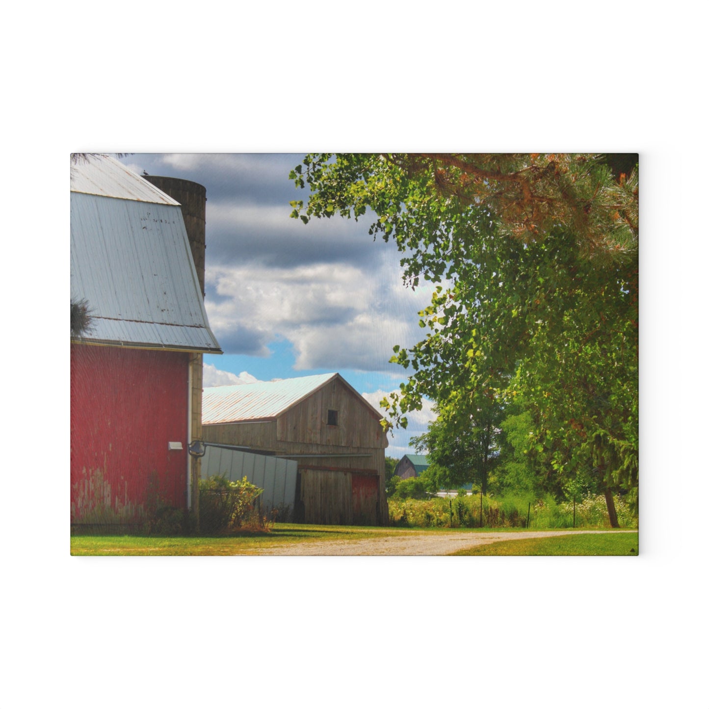 U R There Photography Hough Barn View Rustic Farmhouse Tempered-Glass Cutting Board