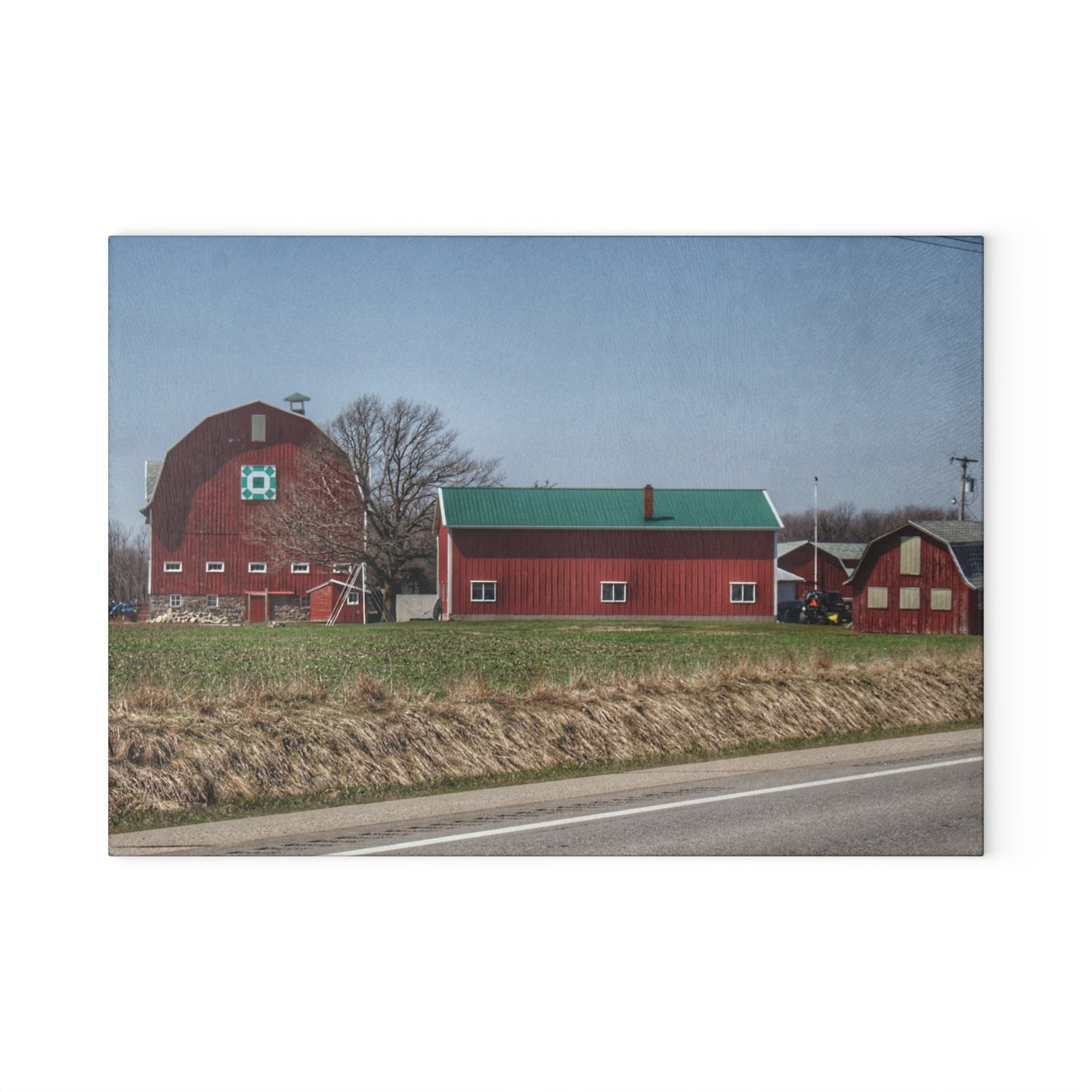 U R There Photography M-15 Quilted Red Rustic Farmhouse Tempered-Glass Cutting Board