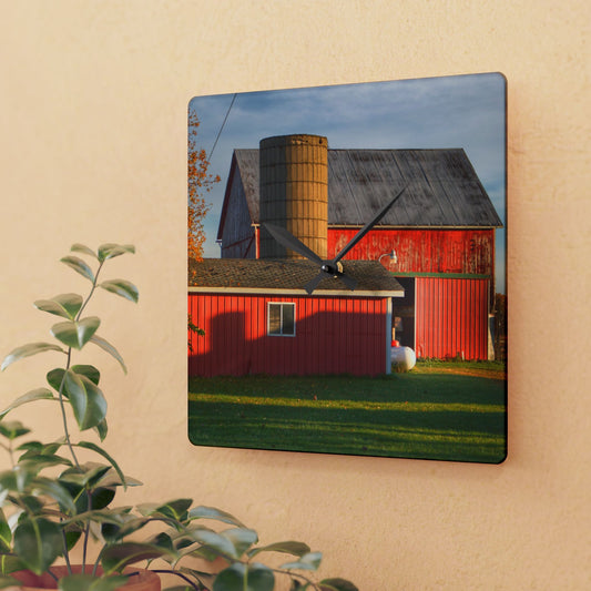 U R There Photography Peck Road Reds Rustic Farmhouse Acrylic Analog Wall Clock