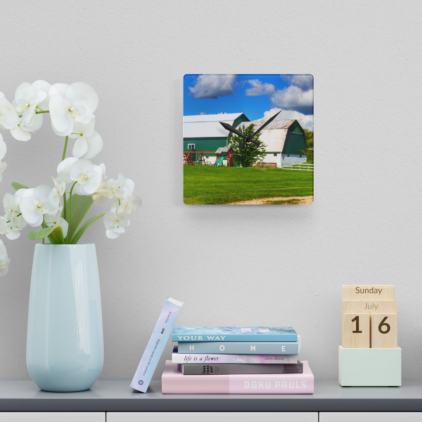U R There Photography Hough Road Green Rustic Farmhouse Acrylic Analog Wall Clock