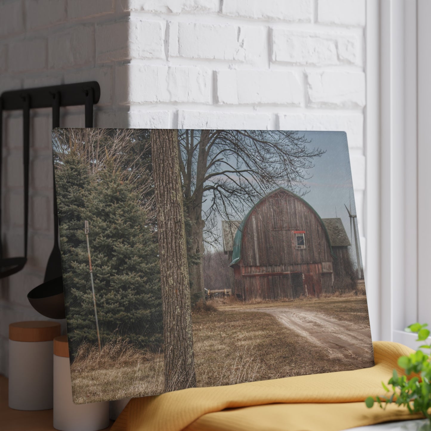 U R There Photography Barns of Deckerville Road I Rustic Farmhouse Tempered-Glass Cutting Board