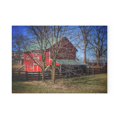 U R There Photography Imlay City Road Cow Barn I Rustic Farmhouse Tempered-Glass Cutting Board