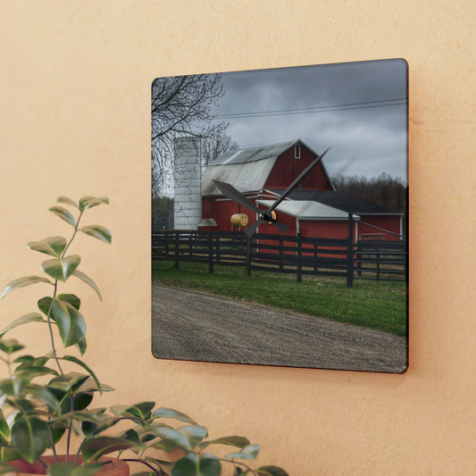U R There Photography West Lake Road Happy Barn Rustic Farmhouse Acrylic Analog Wall Clock