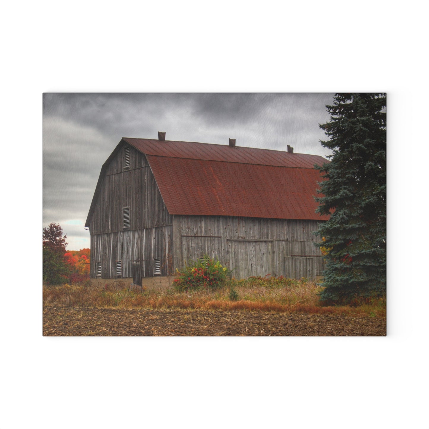 U R There Photography Sheridan Line Road Rusted Grey II Rustic Farmhouse Tempered-Glass Cutting Board