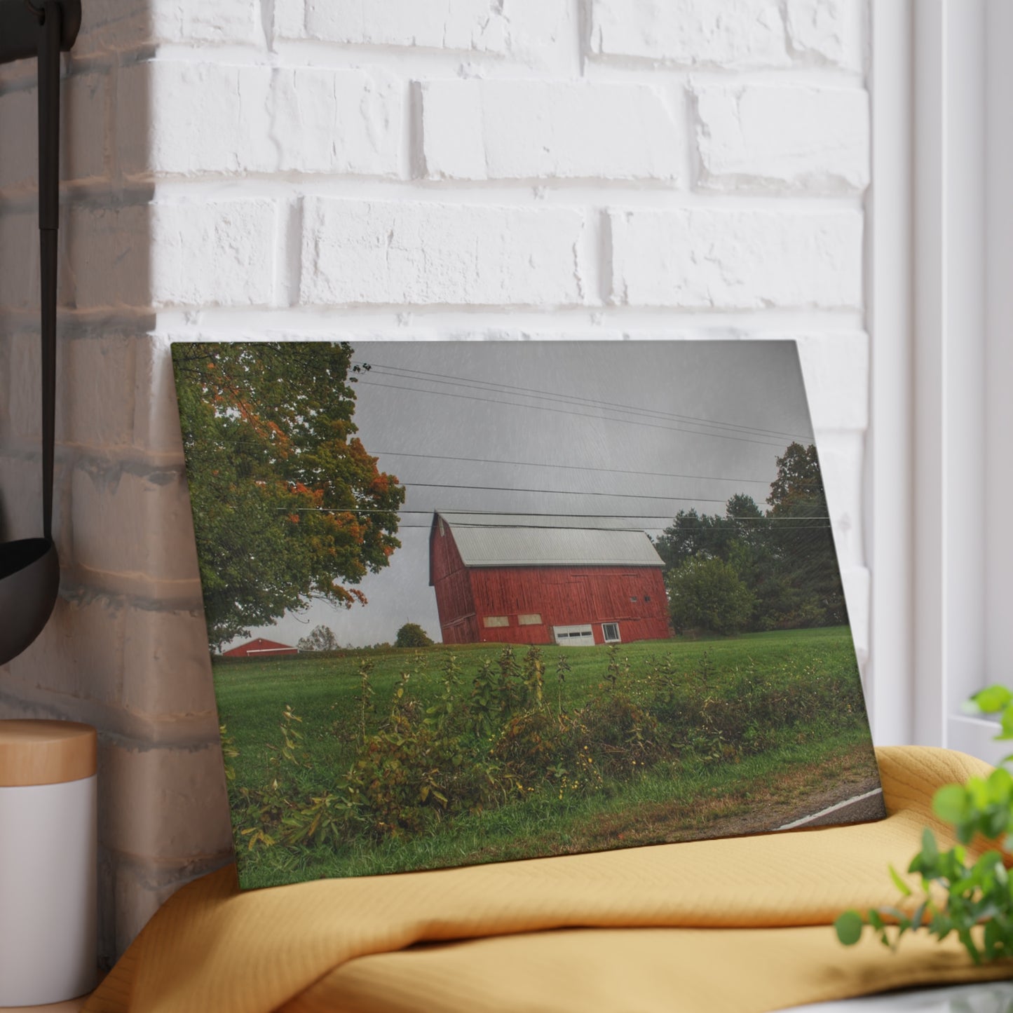 U R There Photography Bronson Lake Road Red Rustic Farmhouse Tempered-Glass Cutting Board