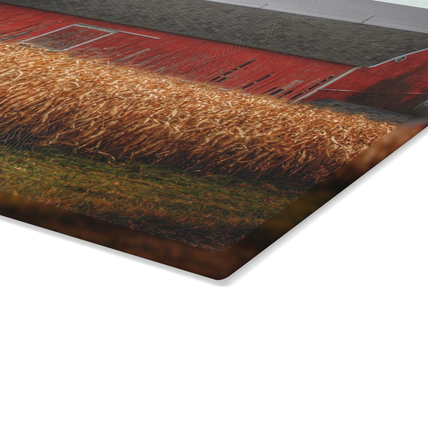 U R There Photography Slattery Road Cornfield Red Rustic Farmhouse Tempered-Glass Cutting Board
