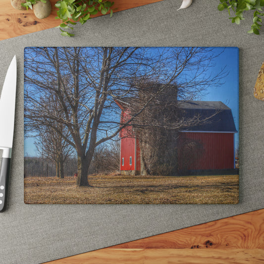 U R There Photography Leonard Road Red Rustic Farmhouse Tempered-Glass Cutting Board 8"x 11"