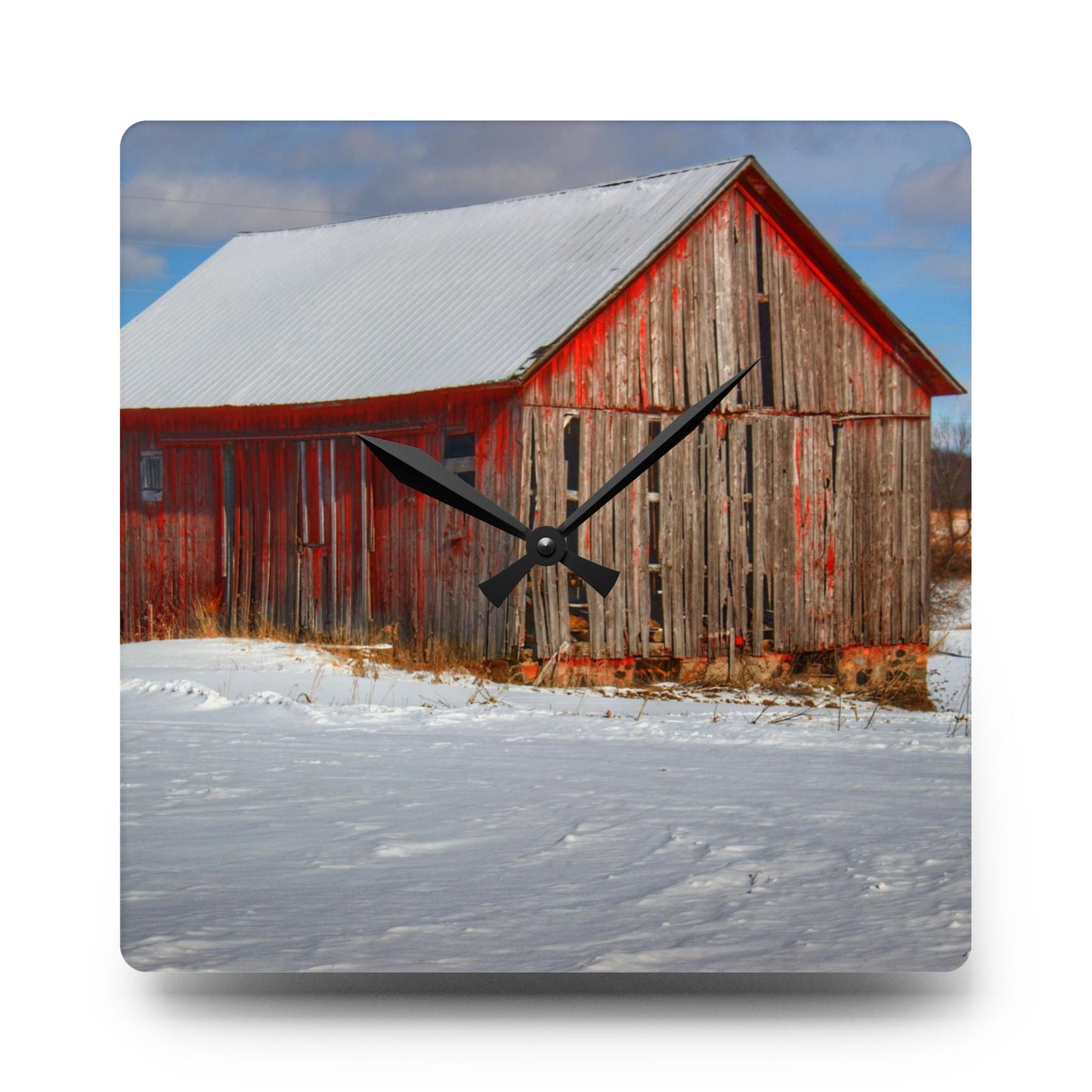 U R There Photography Barnes Road Little Red I Rustic Farmhouse Acrylic Analog Wall Clock
