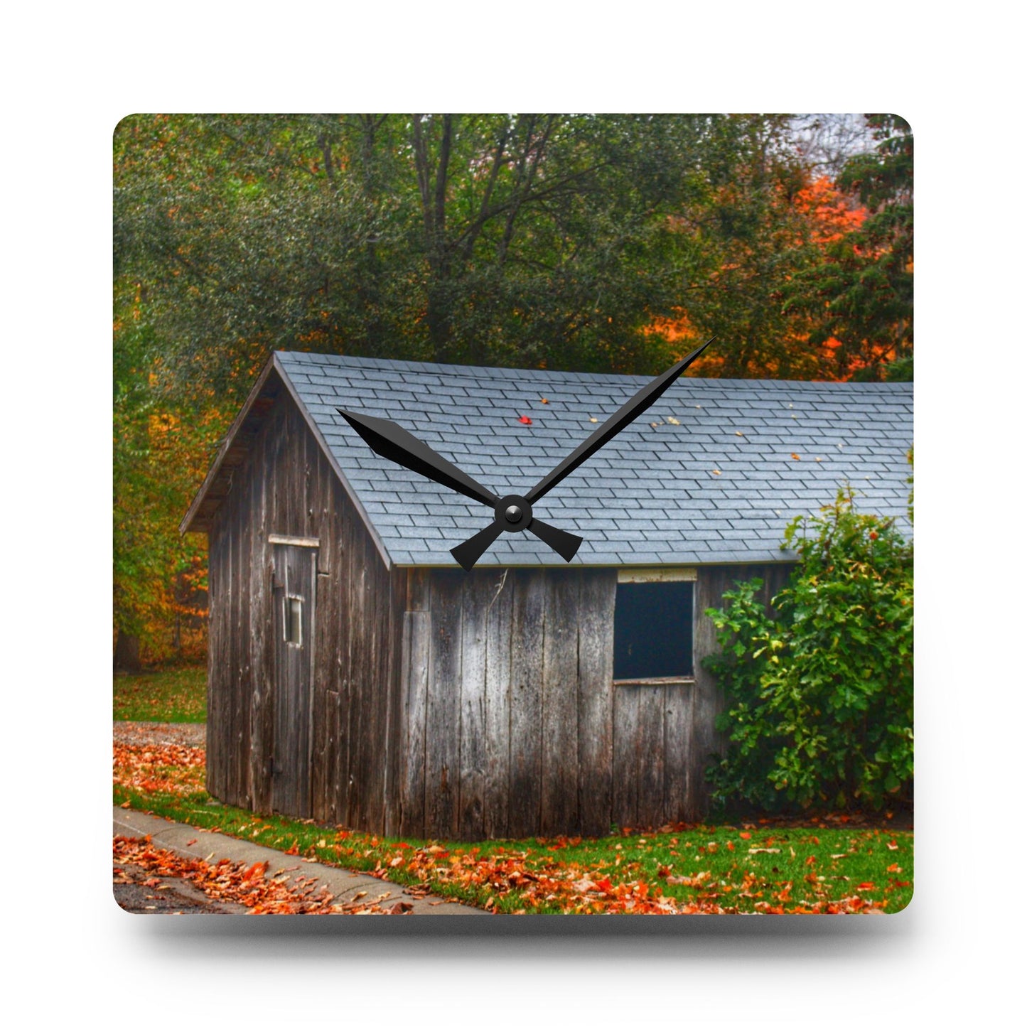 U R There Photography Grey Roadside Shack Rustic Farmhouse Acrylic Analog Wall Clock