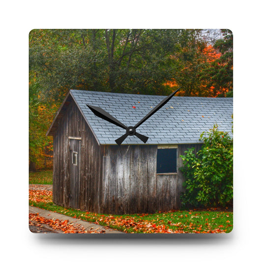 Grey Roadside Shack Rustic Farmhouse Acrylic Analog Wall Clock 10.75'' × 10.75'' (Square)