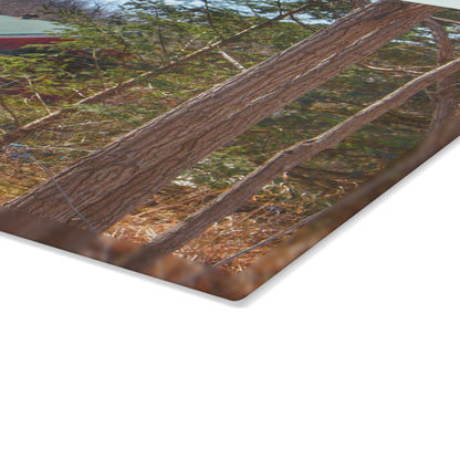 U R There Photography Bordman Road Hidden Red Rustic Farmhouse Tempered-Glass Cutting Board