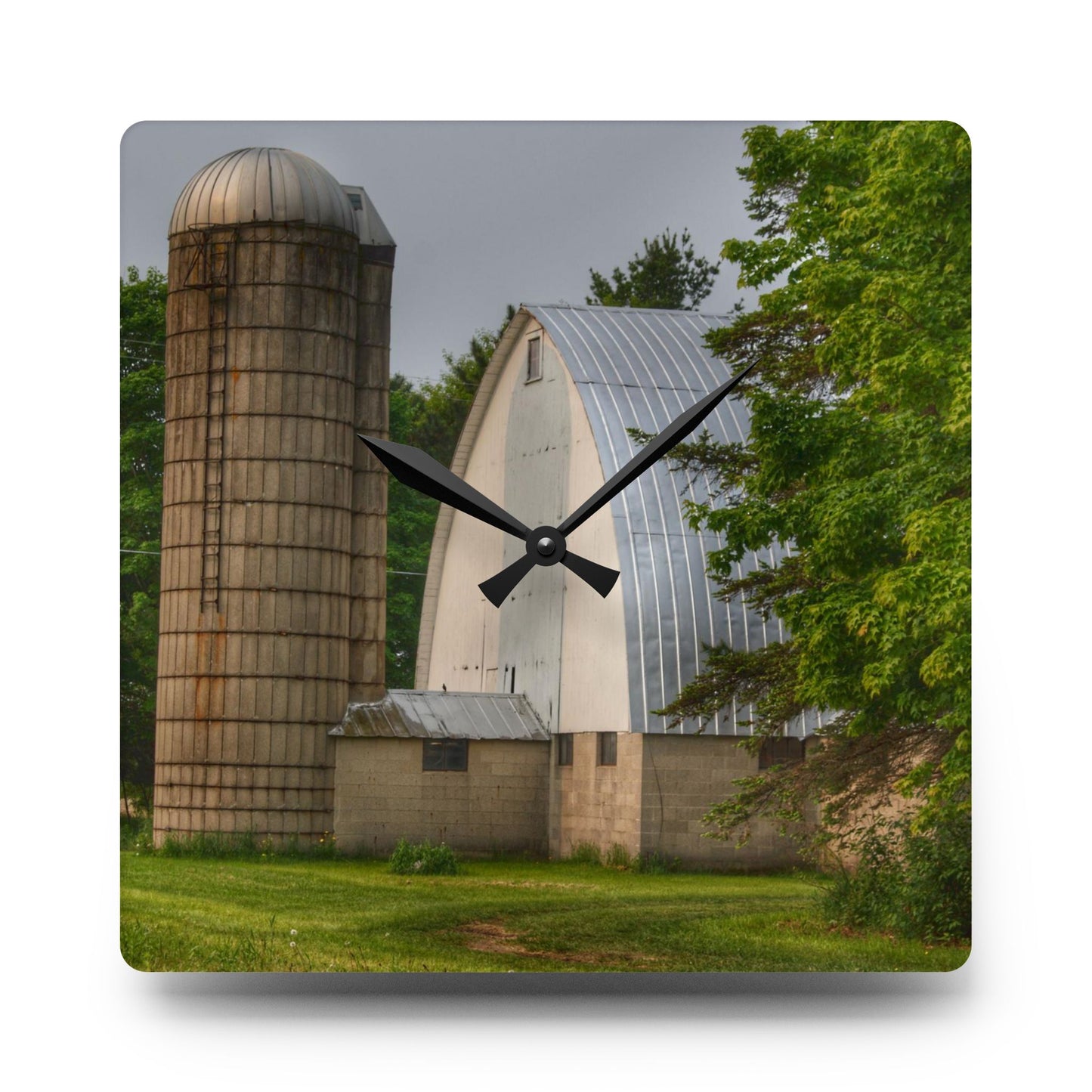 U R There Photography Carpenter Road White I Rustic Farmhouse Acrylic Analog Wall Clock