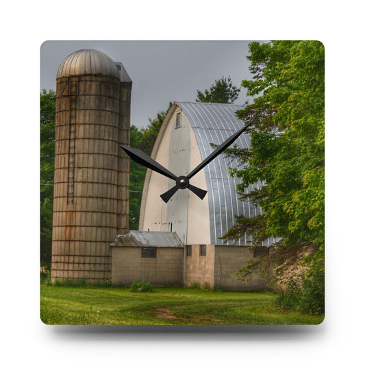 Carpenter Road White I Rustic Farmhouse Acrylic Analog Wall Clock 10.75'' × 10.75'' (Square)