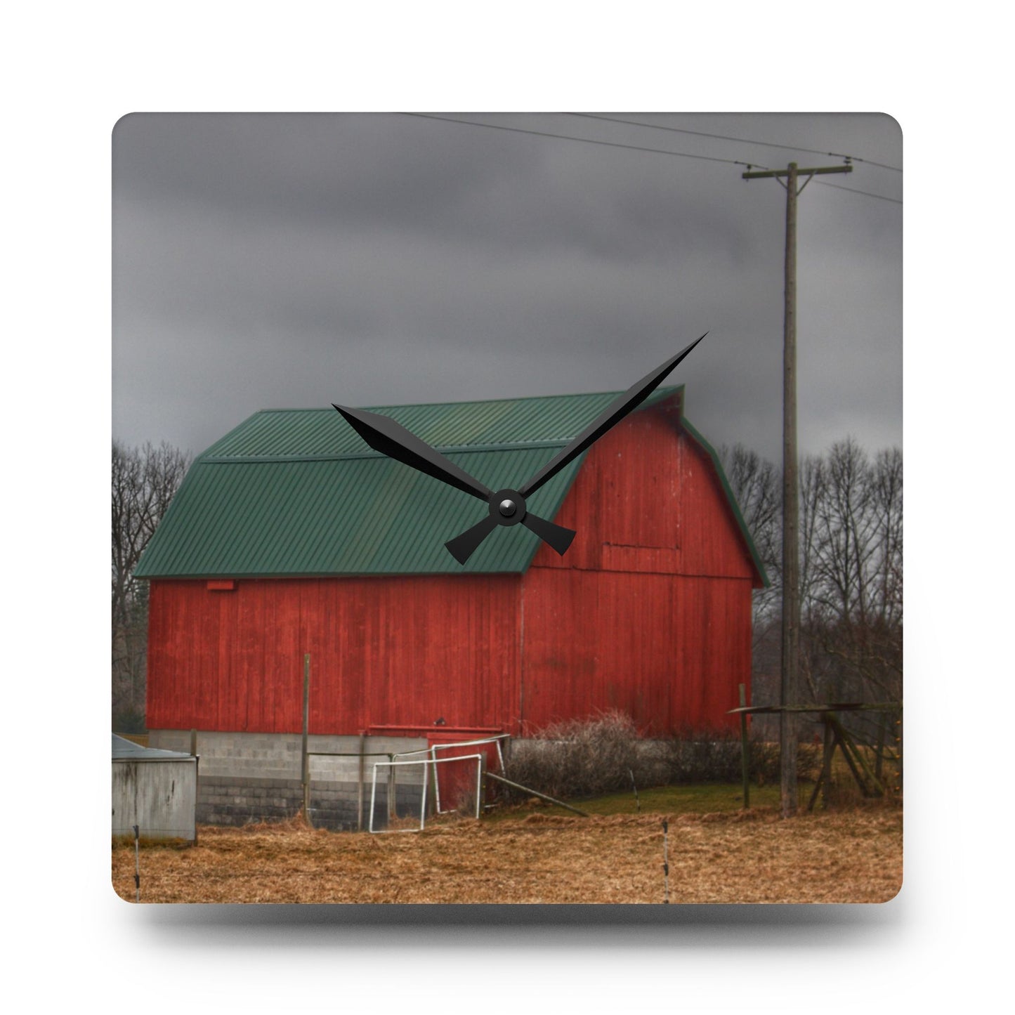 U R There Photography Daley Road Red III Rustic Farmhouse Acrylic Analog Wall Clock