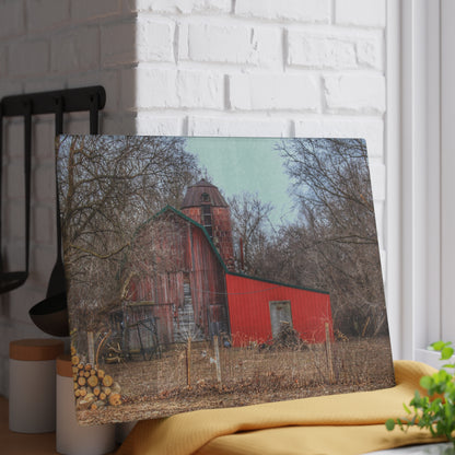 Barn Boutique Rustic Tempered-Glass Cutting Board| Bray Road Hidden Barnyard Red I