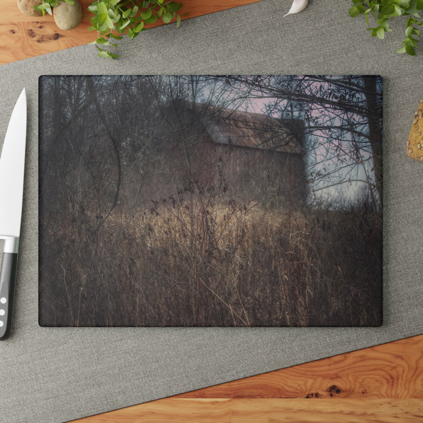 U R There Photography Mayville Hidden Barn I Rustic Farmhouse Tempered-Glass Cutting Board