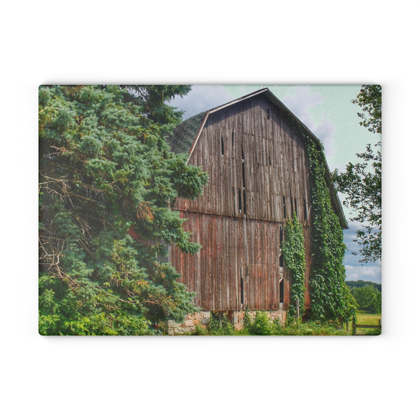 U R There Photography North Branch Ivy Grey I Rustic Farmhouse Tempered-Glass Cutting Board