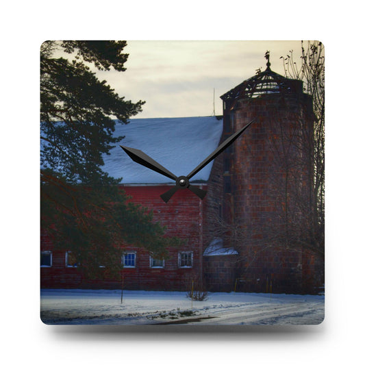 Ebeling Road Red Rustic Farmhouse Acrylic Analog Wall Clock 10.75'' × 10.75'' (Square)
