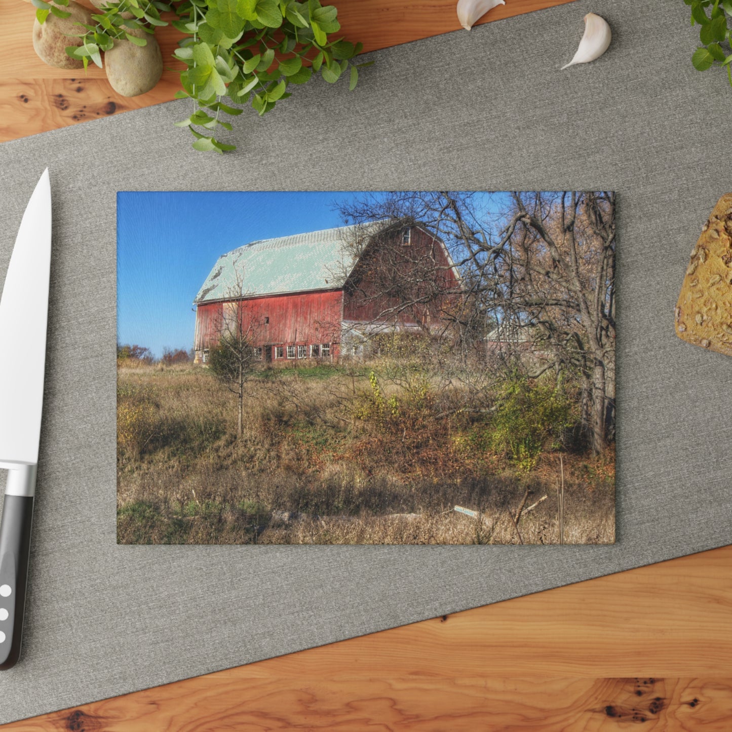 U R There Photography Hadley Red I Rustic Farmhouse Tempered-Glass Cutting Board