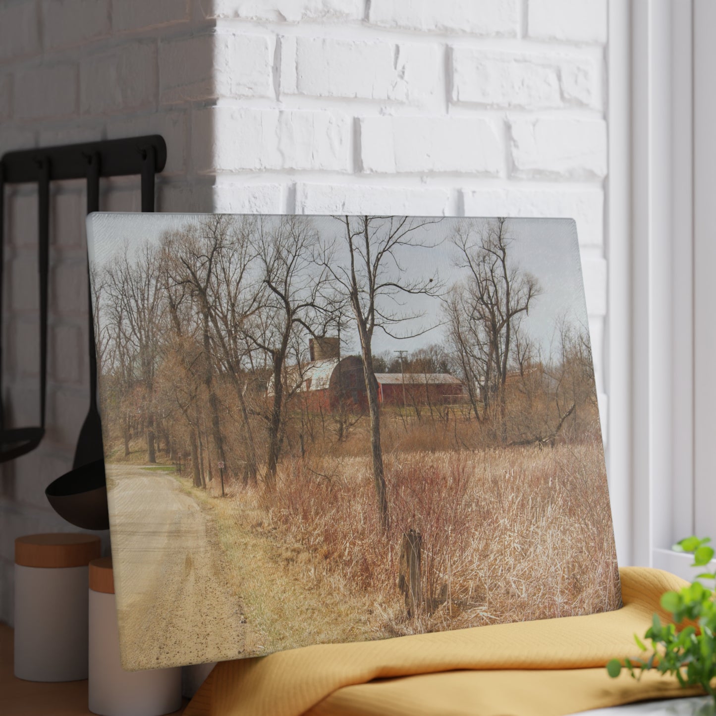 U R There Photography Hough Road Hidden Reds Rustic Farmhouse Tempered-Glass Cutting Board
