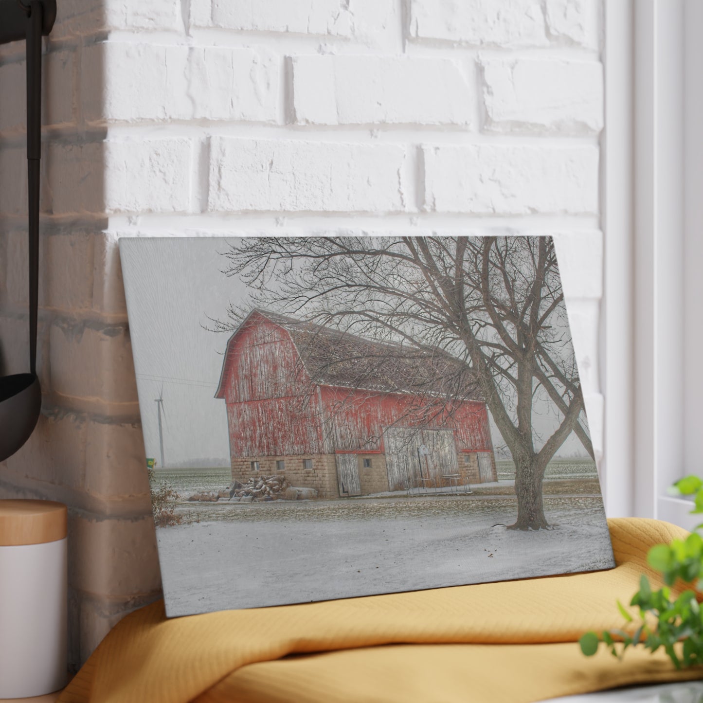 U R There Photography Cumber Road Red I Rustic Farmhouse Tempered-Glass Cutting Board