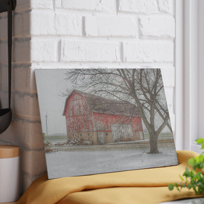 U R There Photography Cumber Road Red I Rustic Farmhouse Tempered-Glass Cutting Board
