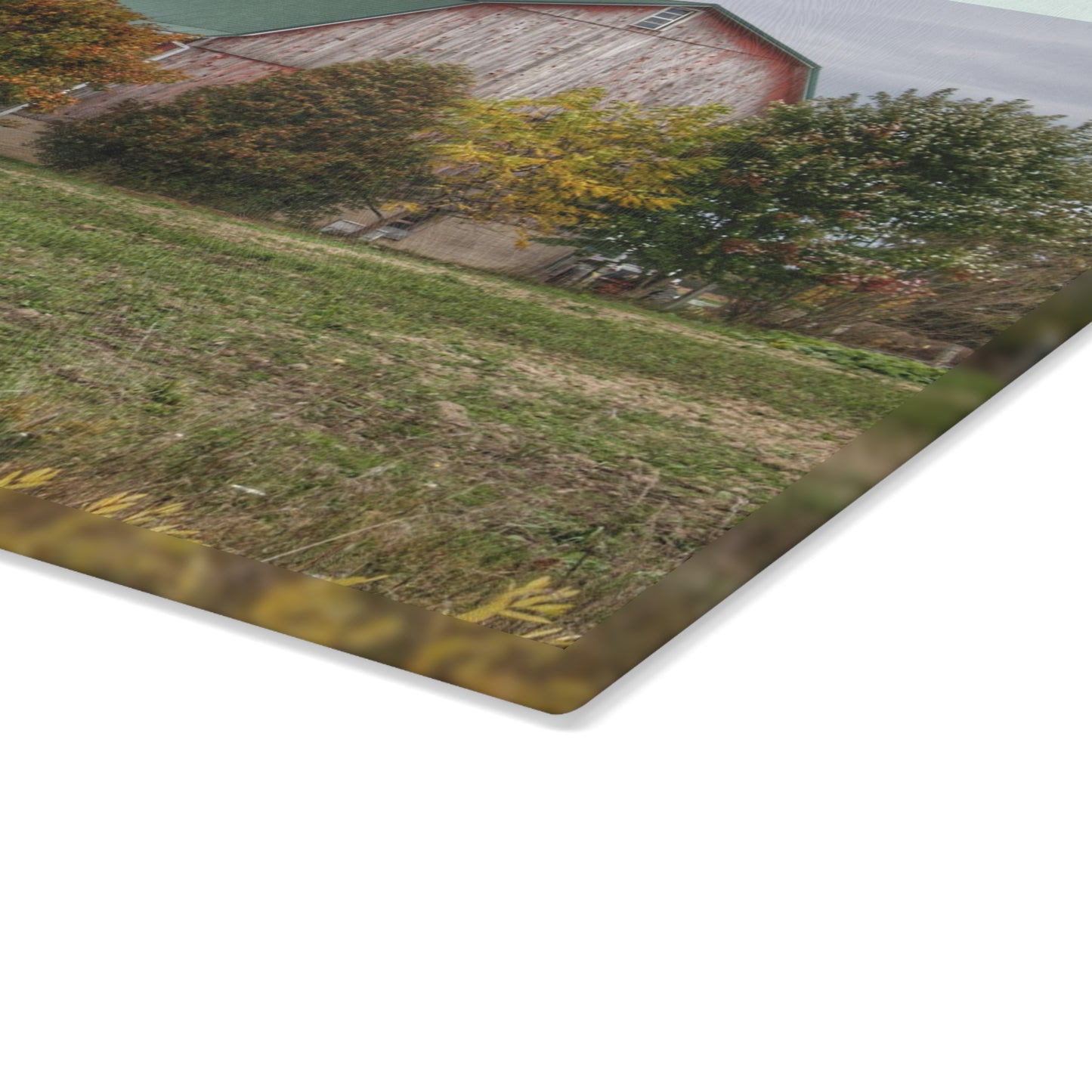 U R There Photography Elmwood Road Red II Rustic Farmhouse Tempered-Glass Cutting Board