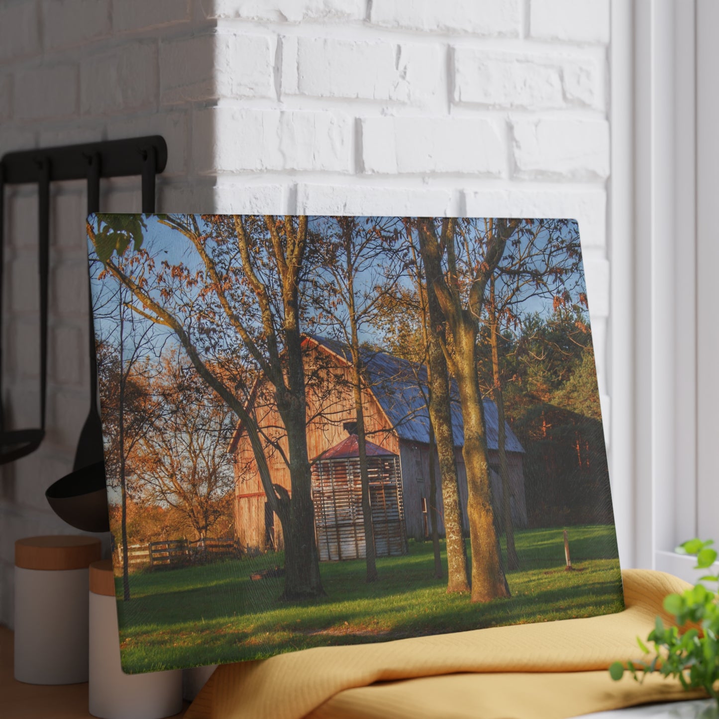 U R There Photography Hunters Creek Hidden Red Rustic Farmhouse Tempered-Glass Cutting Board