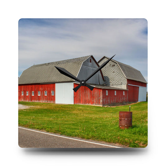 French Road Centennial Reds II Rustic Farmhouse Acrylic Analog Wall Clock 10.75'' × 10.75'' (Square)