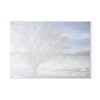 U R There Photography Winter Farm Willow Tree Rustic Farmhouse Tempered-Glass Cutting Board