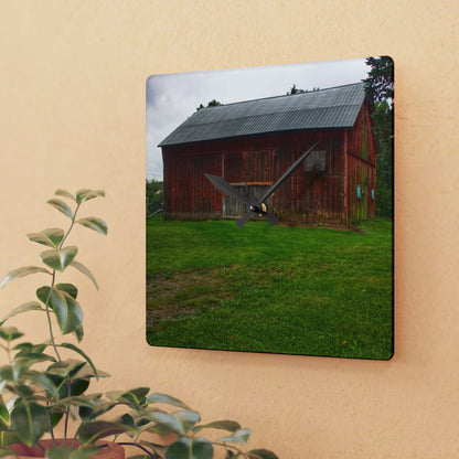 U R There Photography Rusted Red of Summer Rustic Farmhouse Acrylic Analog Wall Clock
