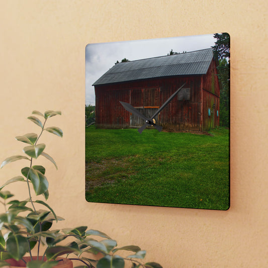 U R There Photography Rusted Red of Summer Rustic Farmhouse Acrylic Analog Wall Clock