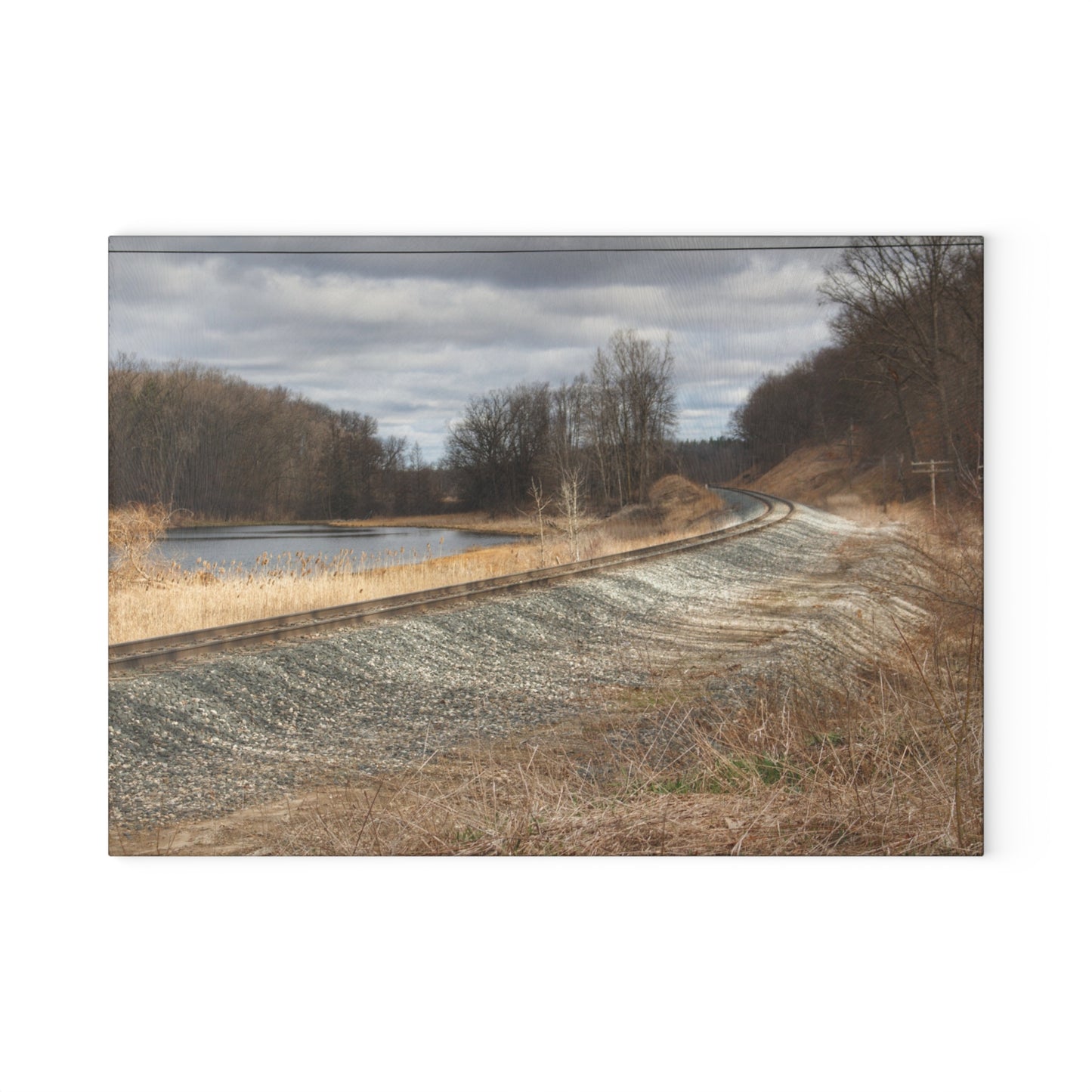 U R There Photography Aside the Tracks in Holly Rustic Farmhouse Tempered-Glass Cutting Board
