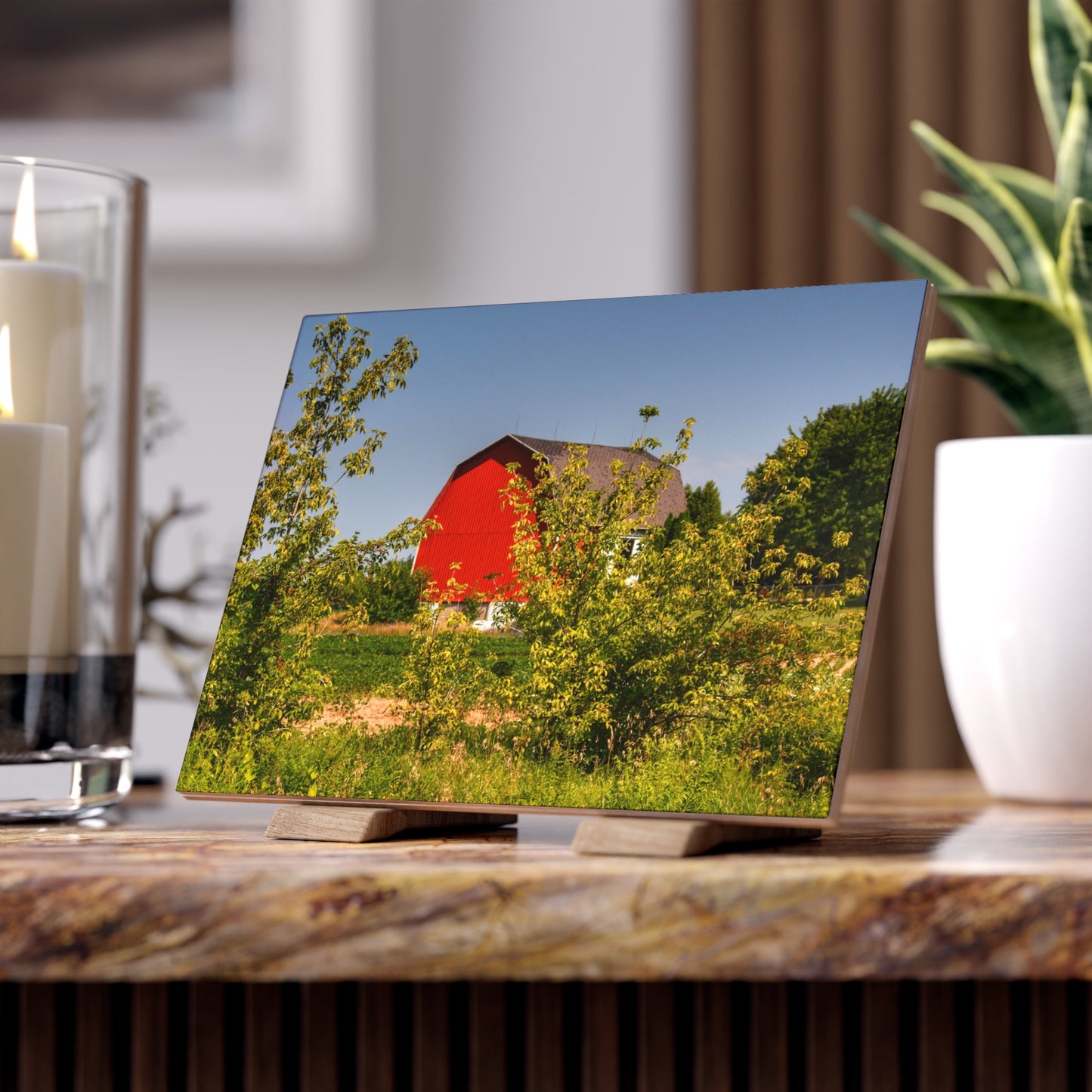 U R There Photography Beyond the Bushes Red Rustic Farmhouse Decorative Ceramic Tile