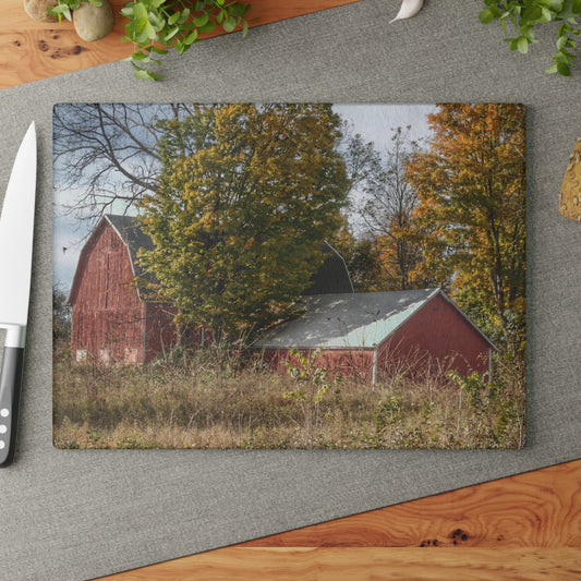 U R There Photography Bowers Road Red I Rustic Farmhouse Tempered-Glass Cutting Board