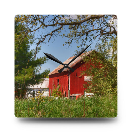 Bronson Lake Road Barn at the Bend Rustic Farmhouse Acrylic Analog Wall Clock 10.75'' × 10.75'' (Square)