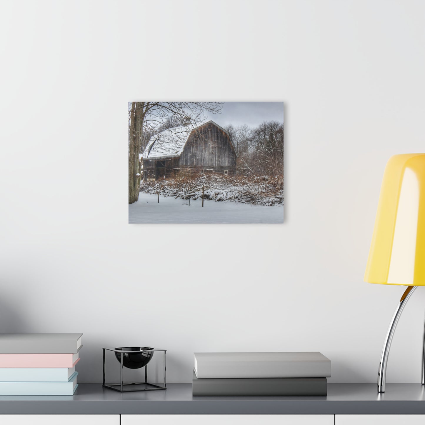 U R There Photography Vassar Road Hidden Grey in Winter Rustic Farmhouse Acrylic Wall Print