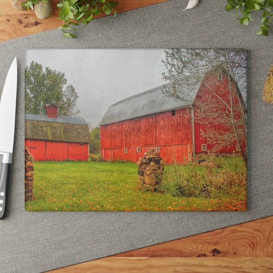 U R There Photography Cramton Road Reds I Rustic Farmhouse Tempered-Glass Cutting Board