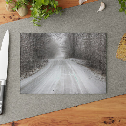 U R There Photography Cold Country Roads Rustic Farmhouse Tempered-Glass Cutting Board