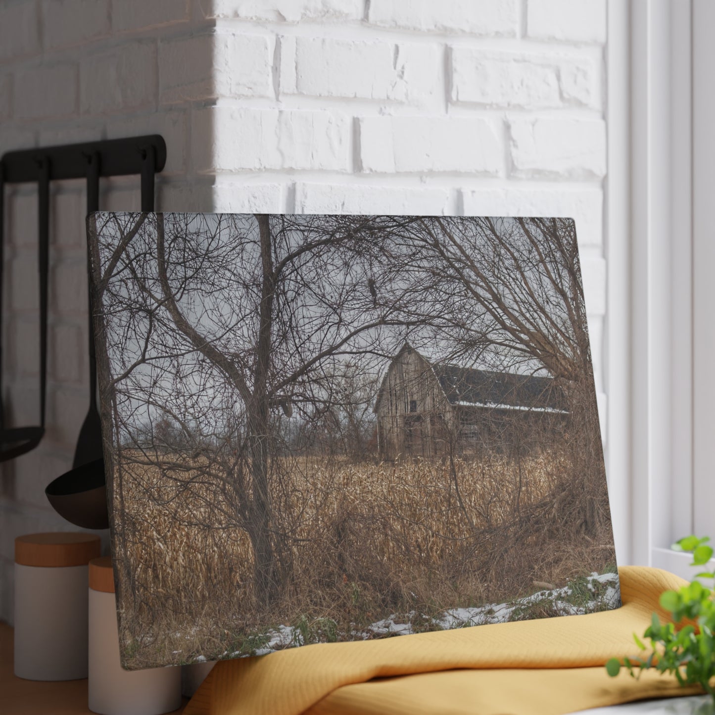 U R There Photography North Oxford Road Grey I Rustic Farmhouse Tempered-Glass Cutting Board