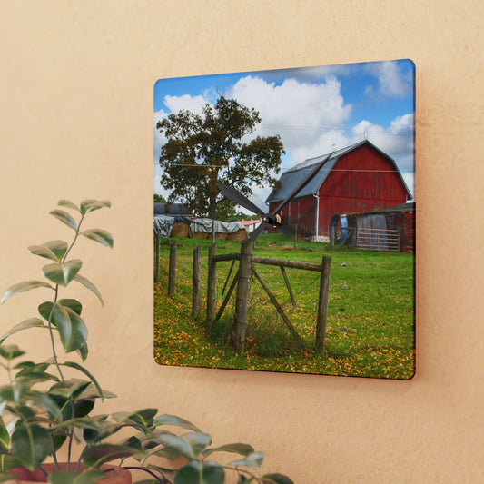 U R There Photography Beyond the Fence on Frances Road Rustic Farmhouse Acrylic Analog Wall Clock