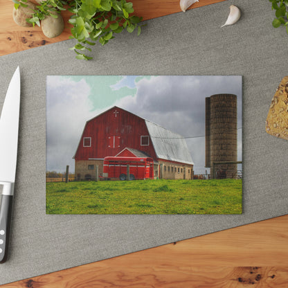 U R There Photography Clothier Road Red and Silo Rustic Farmhouse Tempered-Glass Cutting Board