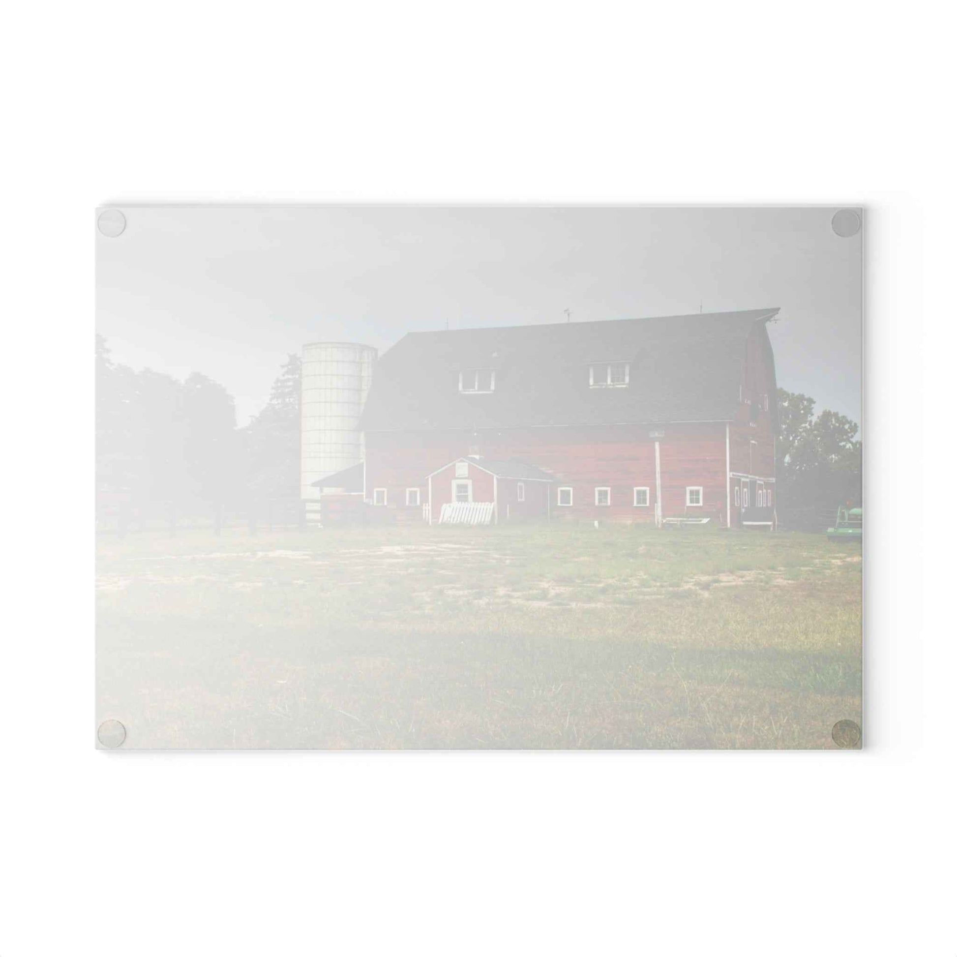 U R There Photography Oxford Old Red and Silo Rustic Farmhouse Tempered-Glass Cutting Board