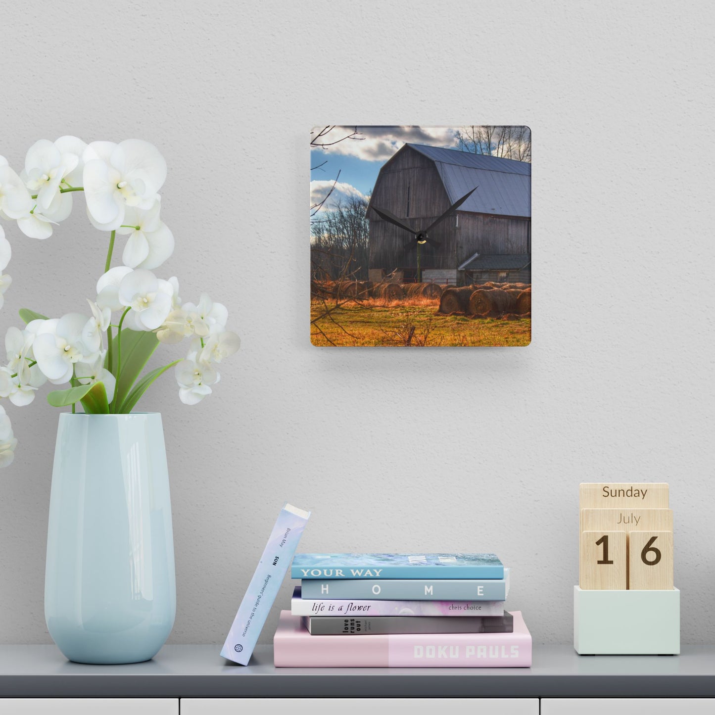 U R There Photography Sandusky Grey Haybarn Rustic Farmhouse Acrylic Analog Wall Clock