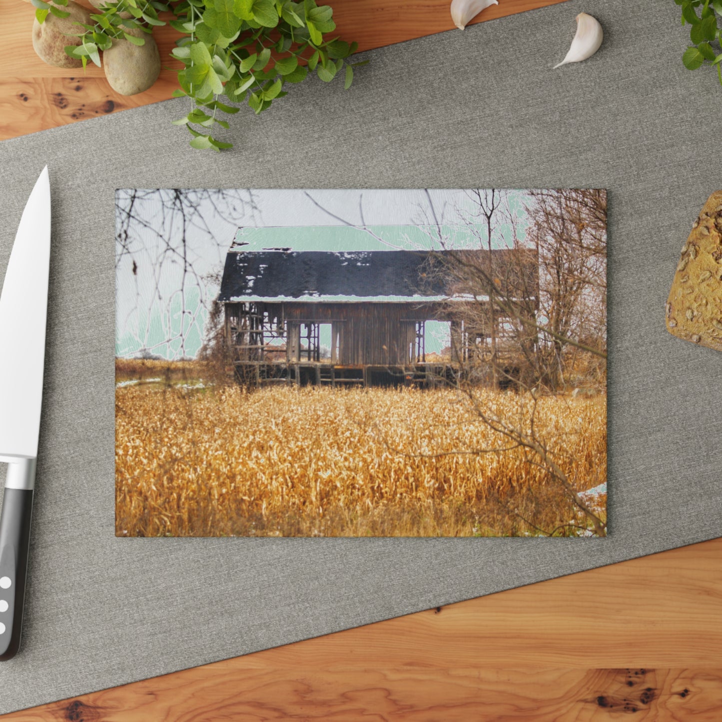 U R There Photography North Oxford Road Grey II Rustic Farmhouse Tempered-Glass Cutting Board
