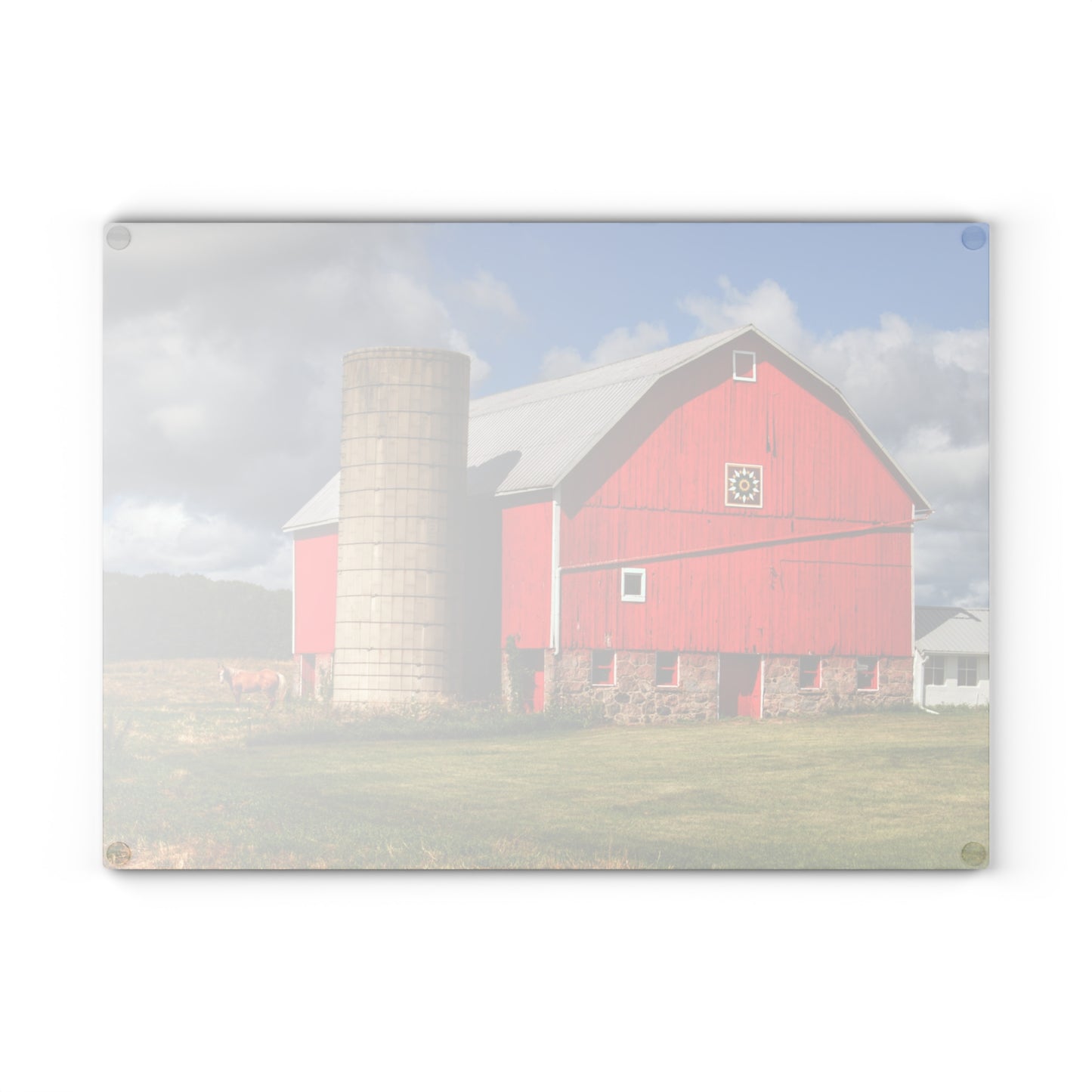 U R There Photography West Brown Road Red and Silo I Rustic Farmhouse Tempered-Glass Cutting Board
