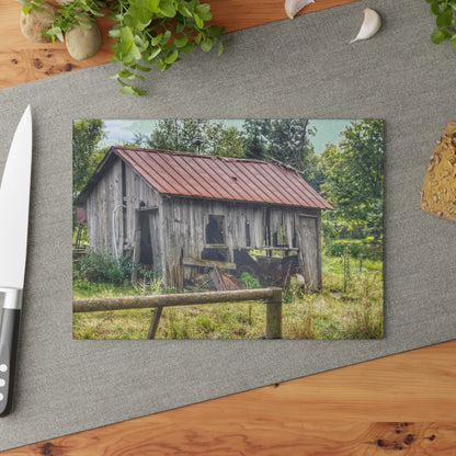 U R There Photography Silverwood Rusted Grey Shack Rustic Farmhouse Tempered-Glass Cutting Board