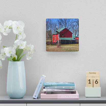 U R There Photography Imlay City Road Cow Barn II Rustic Farmhouse Acrylic Analog Wall Clock