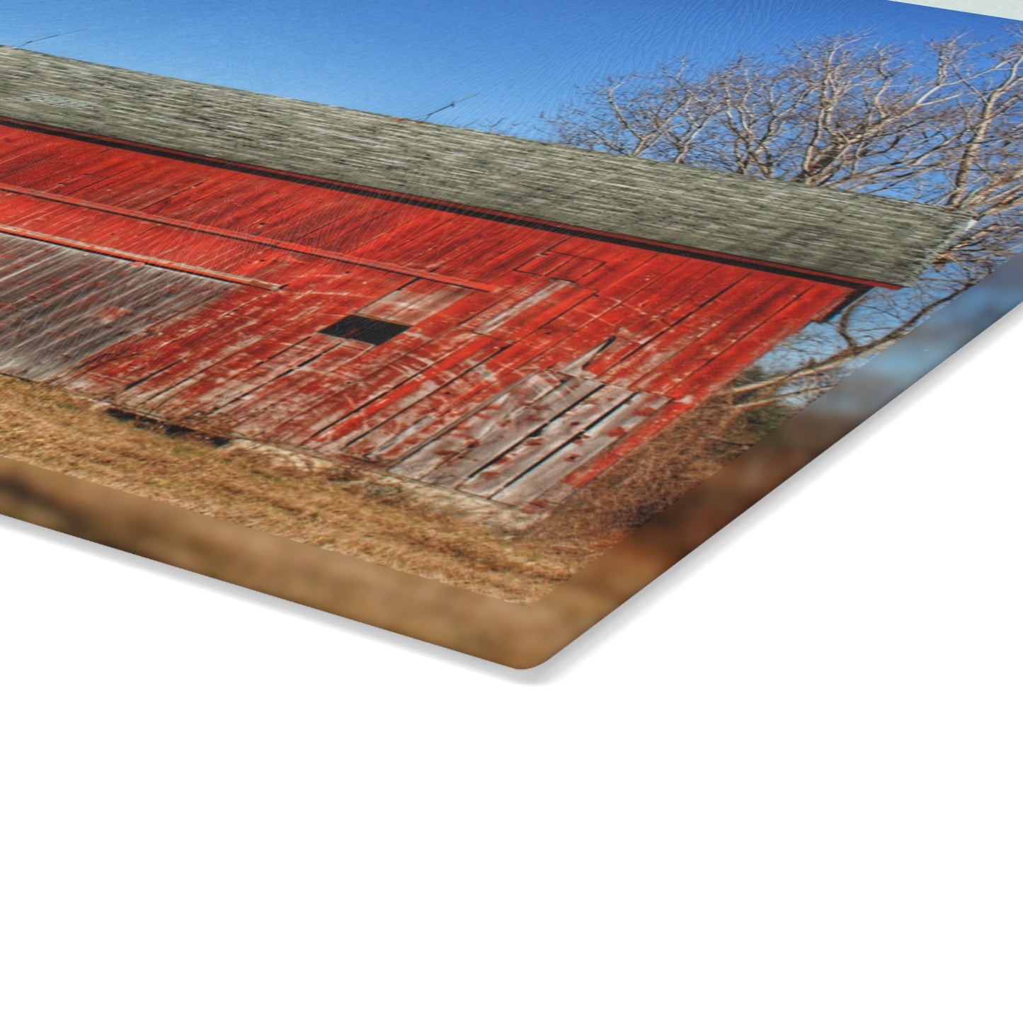 U R There Photography Vernor Road Red Rustic Farmhouse Tempered-Glass Cutting Board